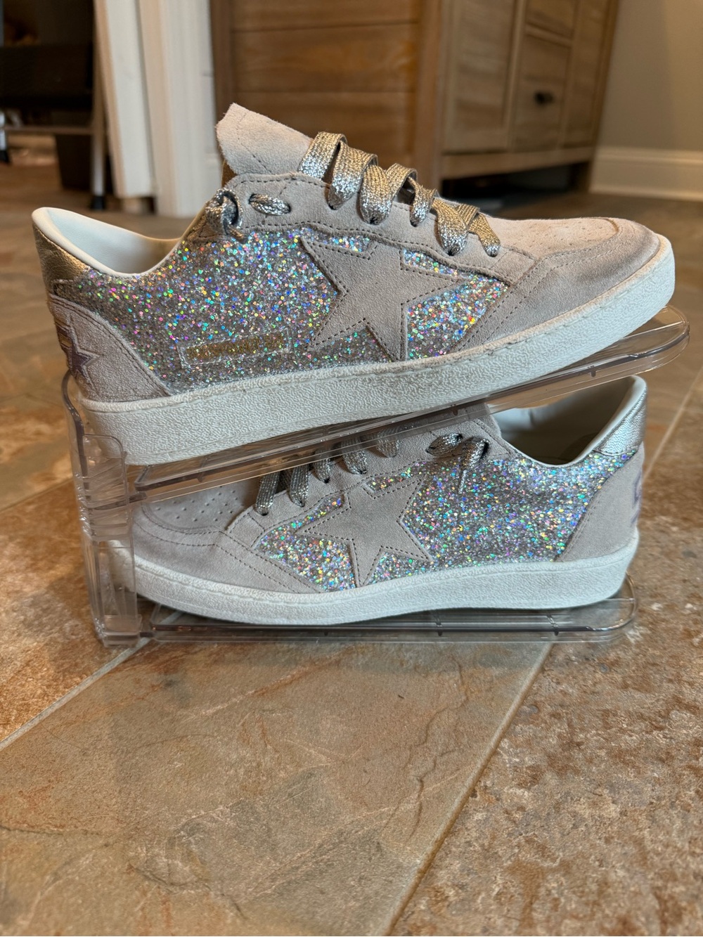 Golden Goose Glitter Star Sneakers - Silver